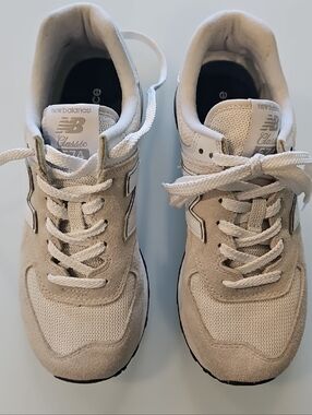 New Balance Gray & White, Suede Mesh Sneakers Classic 574 Nimbus Cloud